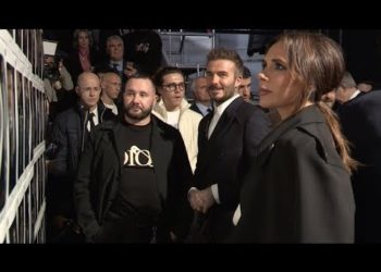 Victoria Beckham, David Beckham, Brooklyn Beckham backstage at Dior with Kim Jones