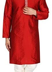 SKAVIJ Men’s Art Silk Kurta Pajama Indian Traditional Wedding Party Festive Season Dress Set