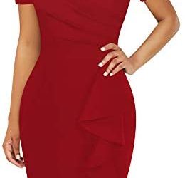 oxiuly Womens Cross V Neck Slim Ruffle Hem Cocktail Party Sheath Pencil Dress OX300