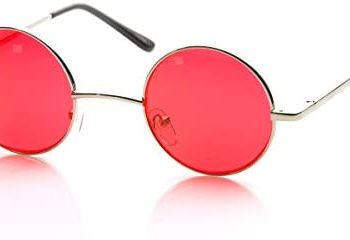 Small Metal Round Circle Ozzy Elton John Color Tint Lennon Style Sunglasses (Red)