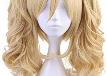 Morvally Short Straight Blonde Bob Wig with Two Jaw Claws Ponytail Hair for Cosplay Costume Halloween Wigs
