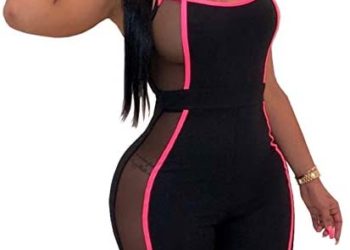YIQ8 Rompers for Women’s Sexy Mesh Sleeveless Jumpsuits Bodycon Cut Out Short Pants