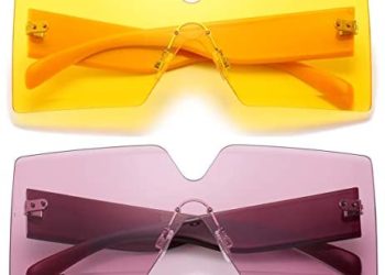 Oversized Square Sunglasses for Women Rimless Frame Candy Color Transparent Glasses