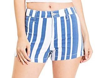 Celebrity Pink Women’s Juniors Casual Striped Stretchy High Rise Shorts