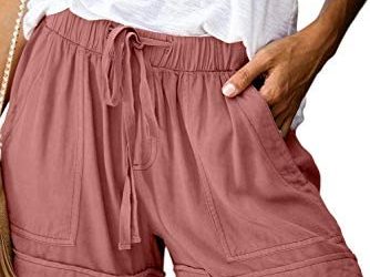 FEKOAFE Women Comfy Drawstring Casual Elastic Waist Cotton Shorts with Pockets (S-2XL)