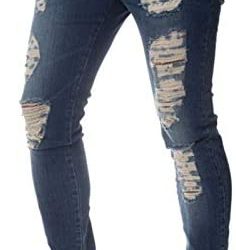 ZAXARRA Men’s Stretchy Ripped Skinny Biker Jeans Slim Fit Denim Pants Destroyed Hole