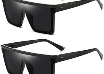 Square Oversized Sunglasses for Women Men Fashion Flat Top Big Black Frame Shades Dollger