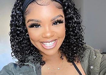 Headband Wig Curly Half Wig 14 Inch Kinky Curly Headband Wigs for Black Women Synthetic Wig with Headband Attached No Lace Natural Black Curly Headband Wigs for Cosplay Party Daily Use (14″, 1B)
