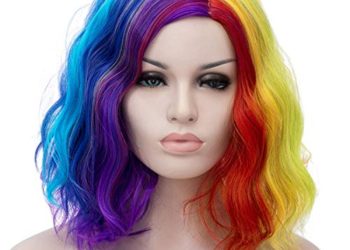 TopWigy Rainbow Curly Wig Synthetic Heat Resistant Colorful Wig for Costume Cosplay Party Halloween 14 Inches