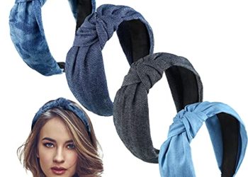 4 Pieces Denim Knotted Headbands Blue Jean Headband Hair Band Stylish Hair Accessories Headwear for Women and Girls