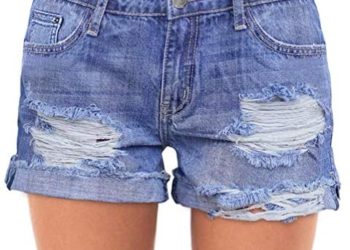 roswear Women’s Ripped Mid Rise Stretchy Denim Jeans Shorts