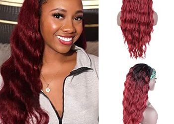 30 Inch Headband Wig Body Wave Long Wavy Ombre Burgundy Wig Headband Wigs for Black Women,DEYNGS Synthetic Ombre Wine Red Wigs Water Wave Wig Curly Wig Natural Looking Heat Resistant Glueless Wig