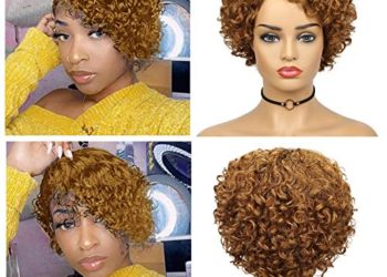 Quantum Love Human Hair Wigs Curly Wave Side Part Wig Short Bob Pixie Cut Brazilian Remy Human Hair Deep Curly None Lace Front Wigs for Women Ombre Black Brown Color