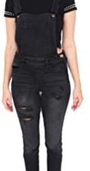 Celebrity Pink Jeans Women Black Denim Distressed Skinny Overalls with High Rise and Bib Patch Pocket CJ80198TK