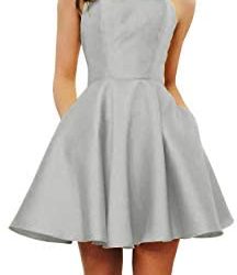 Yilis Women’s Spaghetti Strap Short Satin Homecoming Dress A-line Formal Party Gown with Pockets