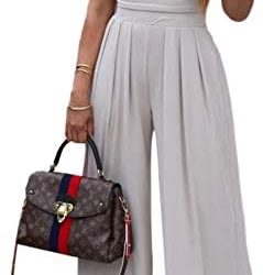 Women’s Casual 2 Piece Pants Set Short Sleeve Round Neck Crop Top Wide Leg Palazzo Pants Outfits