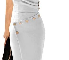 Lrady Women’s Deep V Neck Casual Work Bodycon Cocktail Party Pencil Midi Dress