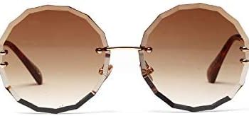 EXEcharge Women’s Sunglasses Oversized Rimless Round Diamond Cutting Transparent Lens Sunglasses A18905