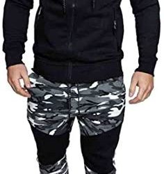 Men’s Tracksuit Set Camouflage Sweatshirt Jogger Sweatpants Solid Patchwork Warm Sports Suit