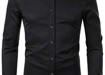 ZEROYAA Men’s Luxury Gold Embroidery Design Slim Fit Long Sleeve Button Up Dress Shirts