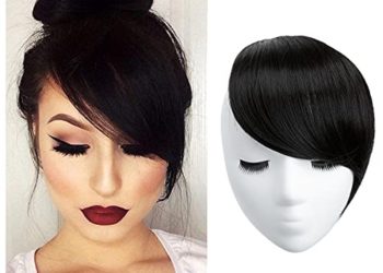 SARLA Side Hair Bangs Clip in Off Black One Piece Straight Synthetic Bangs Extension for Women B2&2