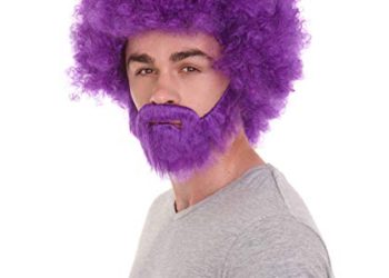 80’s Painter Afro Wig with Full Beard and Mustache Set | Blonde Celebrity Wigs Premium Breathable Capless Cap Multiple Colour Options (Purple)