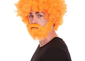 80’s Painter Afro Wig with Full Beard and Mustache Set | Blonde Celebrity Wigs Premium Breathable Capless Cap Multiple Colour Options (Orange)