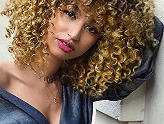 AISI HAIR Synthetic African American Wig Kinky Curly Hair Wigs with Bangs Brown Blonde Mixed Wig Short Curly Wigs for Women Heat Resistant Fiber Afro Curly Wig
