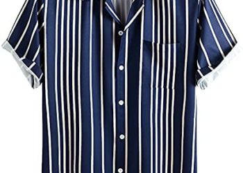 TheyLook Mens Short Sleeve Button Down Shirt with Pocket Casual Striped Shirt for Summer Formal Regular Fit