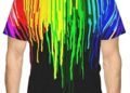 Rainbow Paint Drop Mens 3D Print Short Sleeve Fashion T Shirt Regular Fit Clothes Tops Round Neck Casual Tees