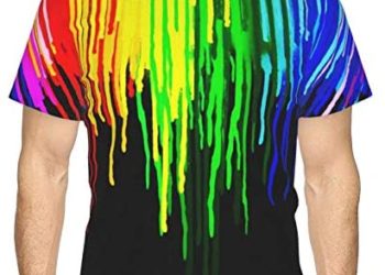 Rainbow Paint Drop Mens 3D Print Short Sleeve Fashion T Shirt Regular Fit Clothes Tops Round Neck Casual Tees
