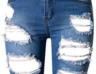 olrain Womens High Waist Ripped Hole Washed Distressed Short Jeans