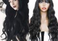 Fugady Hair Long Wavy Black Wigs With Side Bangs Synthetic Body Wave Fiber Wig Natural Curly Heat Resistant Full Machine Made Wig For Black Women Daily Cosplay Party 24 Inches