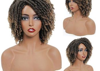 DAIXI 8 inch Synthetic Braided Wigs for Black Women Ombre Dreadlocks Wig Faux Locs Crochet Hair Wigs with Curly End Heat Resistant Afro Short Curly Daily Wigs (8 Inch, 1B/27)