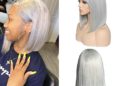 Lace Bob Wigs Grey 180% Density Pre Plucked Virgin Human Hair Straight 12inch Middle Part 13×4 frontal Swiss Lace Bleach Knot Gray Short Cut Bob Wig for Women(Could be restyle)