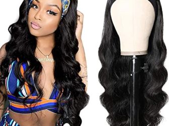 G&T Wig Headband Wigs for Black Women Long Black Wavy Synthetic Wig with Headband Natural Looking Heat Resistant(#2)