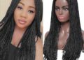 Box Braided Wigs for Black Women 22 inch Long Straight Box Braiding Hair Glueless None Lace Front Wig Braided Wig Fake Scalp Synthetic Heat Resistant Fiber Micro Crochet Twist Braids Hair Natural Black Color for Afro Women Daily Wear