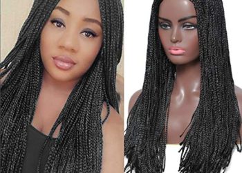 Box Braided Wigs for Black Women 22 inch Long Straight Box Braiding Hair Glueless None Lace Front Wig Braided Wig Fake Scalp Synthetic Heat Resistant Fiber Micro Crochet Twist Braids Hair Natural Black Color for Afro Women Daily Wear