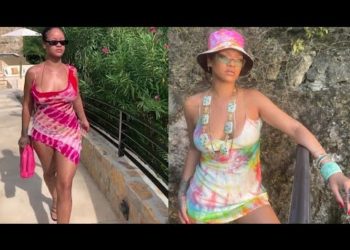 Rihanna Rocks A Colourful Mini Dress With A Matching Hat