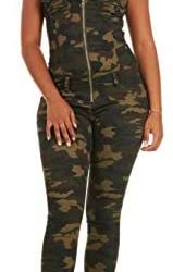 COVER GIRL Women’s Denim Biker Skinny Long Jumpsuit Overalls Sexy Zip Up Sleeveless