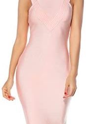 meilun Women’s Rayon Bandage Midi Dress O-Neck Cut Out Splitted Bodycon Pencil Dress