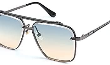 YuJian Square Aviator Gradient Oversized Men’s Womens Sunglasses Vintage Metal Frameless Glasses