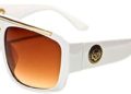 White & Gold Kleo Flat Top Hip Hop Rapper Retro Aviator Sunglasses w/ Brown Lenses