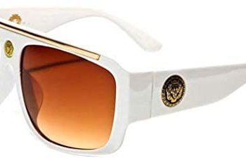 White & Gold Kleo Flat Top Hip Hop Rapper Retro Aviator Sunglasses w/ Brown Lenses