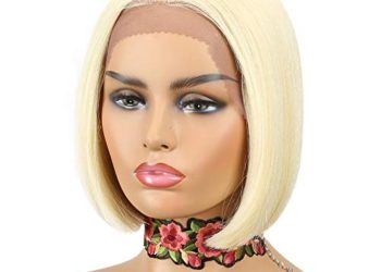 NOBLE Platinum Blonde Bob Wigs HD Lace Front Wigs for Women 10 inches Synthetic Bob Wigs Middle Part Blunt Cut Bob Wigs Noble Blonde #613 Color