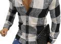 Hongqizo Men Button-Front Turndown Collar Long Sleeve Regular Casual Plaid Polo-Shirts