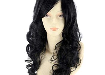 WeALake 24″ Full Wig Long Big Wavy Curly Synthetic Hair for Women Cosplay Party Costume Wigs (Black)