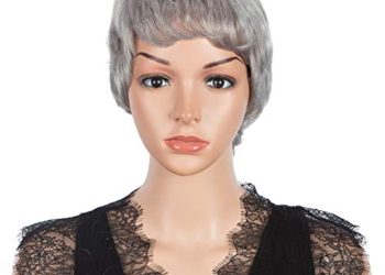 Joedir Pixie Cut Short Human Hair Wig for Black Women Brazilian Hair Pixie Wigs Machine Made 130% Density Real Wig(GREY Color)