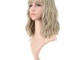 VCKOVCKO Natural Wavy Short Bob Wigs With Air Bang Shoulder Length