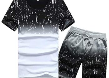 Men’s Casual 2 Piece Outfits Camouflage Short Sleeve Crewneck Shirt& Shorts Jumpsuit Set